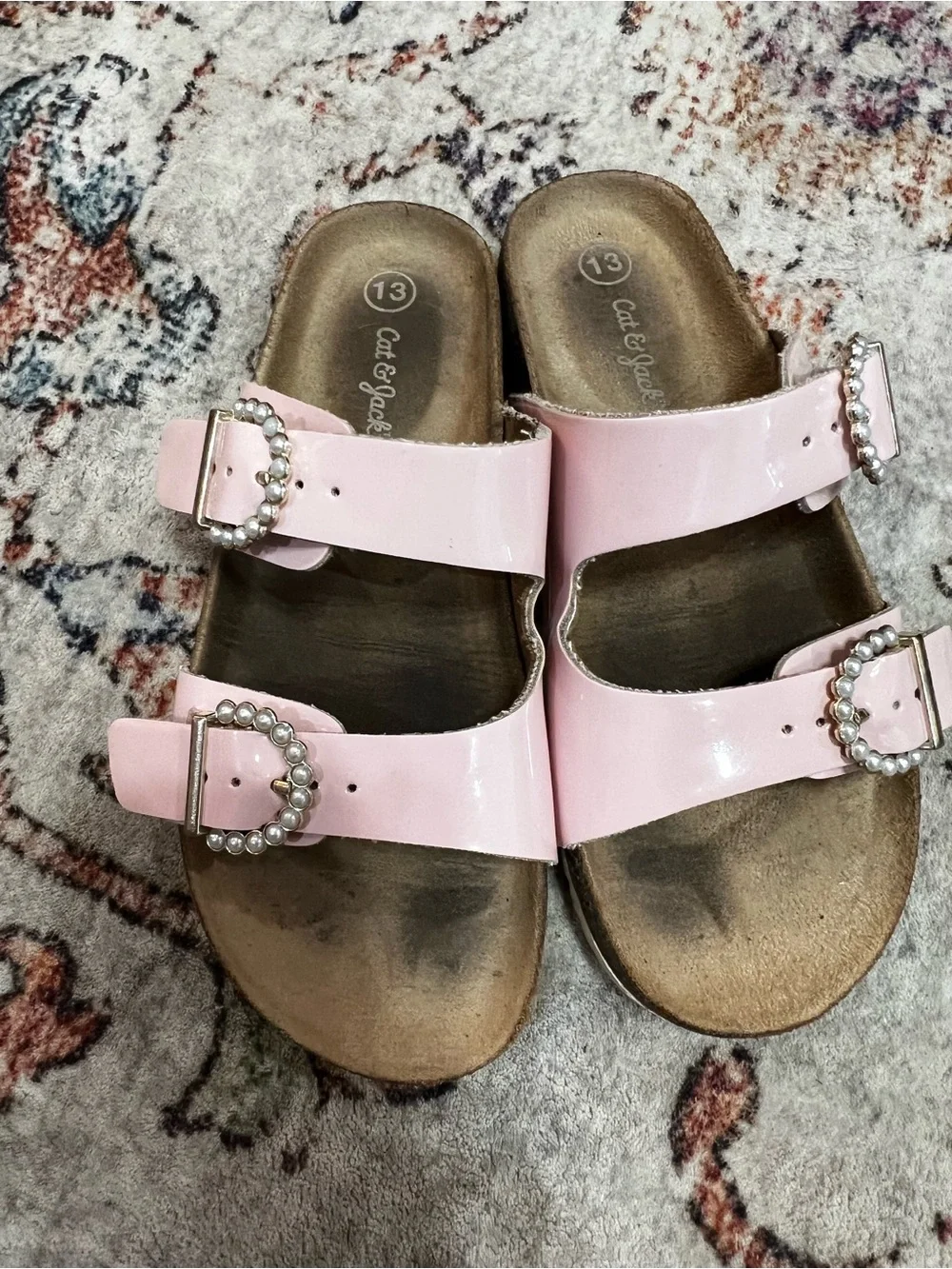 Cat & Jack Light Pink Pearl Buckle Double-Strap Slide Sandals